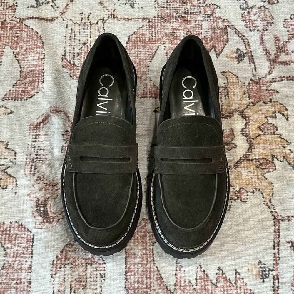 Calvin Klein Olive Green Suzie Suede Loafers